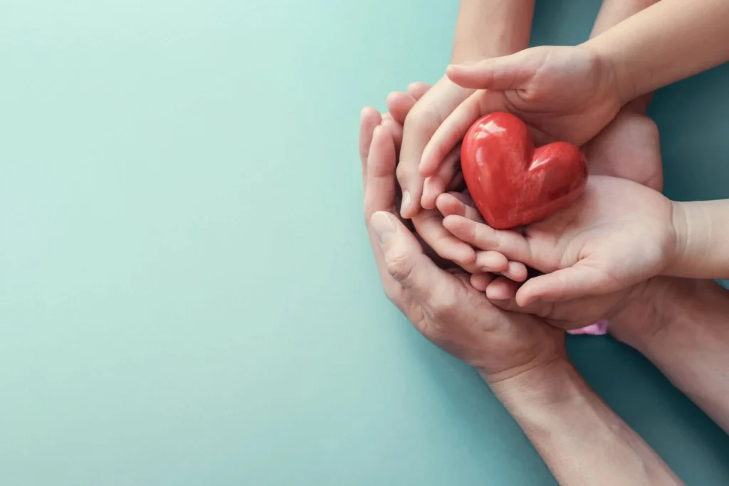 hands holding a toy heart